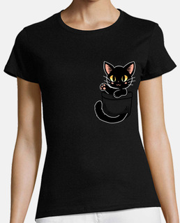 bolsillo lindo gato negro - camisa de mujer