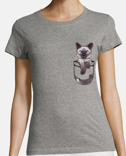 bolsillo lindo gato siamés - camisa de mujer