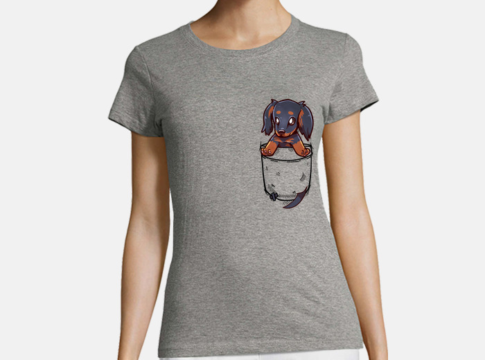 Camiseta bolsillo lindo perro salchicha