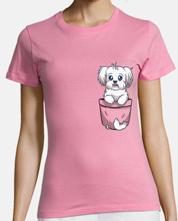 bolsillo maltés perro lindo - camisa de mujer