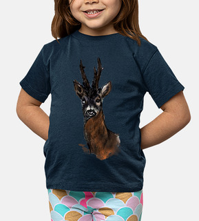 boy, t-shirt with roe deer, short sleeves, navy blue