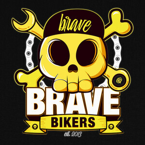 brave bikers funny skull black T-shirts
