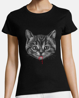 camisa negra del gato del gatito mujeres