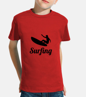 camisa que practica surf niño, manga corta, de color naranja
