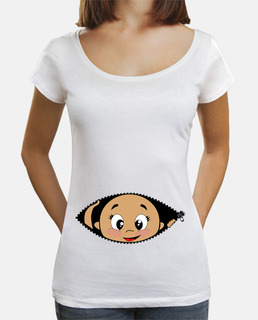 Camiseta Cucú Bebé asomando, cuello ancho & Loose Fit, blanca