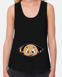Camiseta Cucú Bebé asomando, tirantes anchos & Loose Fit, negra