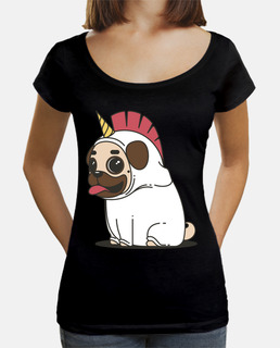 Camiseta de corte largo y ancho  Perro Carlino Unicornio Pug