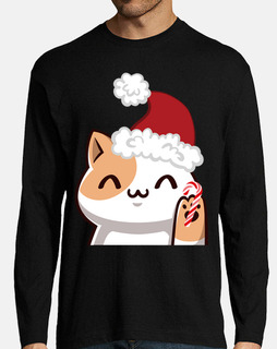 Camiseta de manga larga Un gato navideño con gorro de Santa