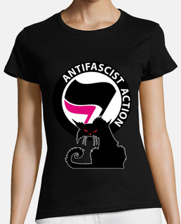 camiseta de mujer - gato antifa internacional rosa