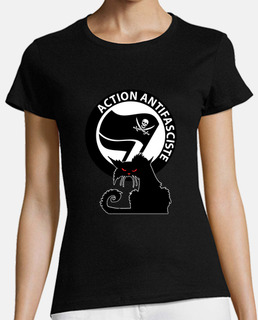 camiseta de mujer - gato antifa pirata