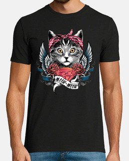 Camiseta Gata Con Diamante Kitten Rosas Rojas y Alas Amor Animales Mascotas Gatos