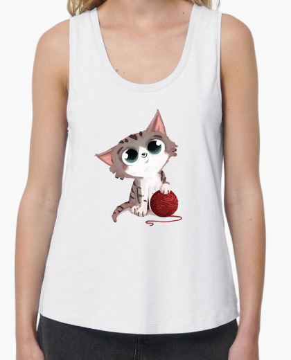 Camiseta gato con ovillo de lana