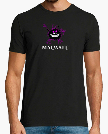 Camiseta Malware logo contorno fuxia....
