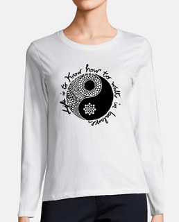 Camiseta Mandala Ying Yang Mujer, manga larga, blanco