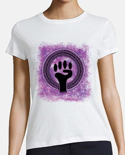 Camiseta mujer feminista, Mandala, manga corta, blanca, algodón orgánico