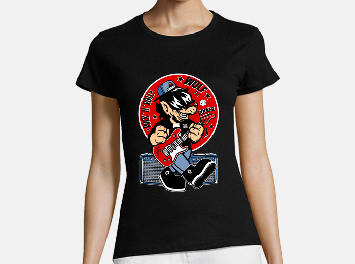 Camiseta Rock and Roll divertida. Lobo roqueiro.