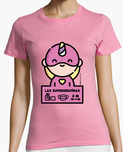 Camiseta Superheroína rosa iconos
