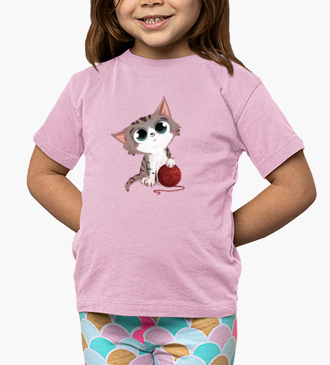 Camisetas niños gato con ovillo de lana