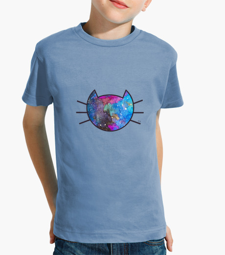 Camisetas niños Gato galaxia (borde negro)