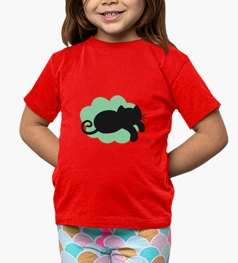Camisetas niños Gato volando en nube verde