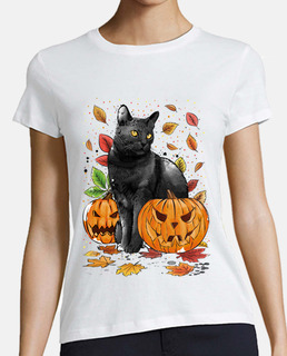 Camisa de Halloween para niñas Cute Cat Pumpkin Camiseta 