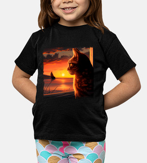 cat looking at sunset landscape