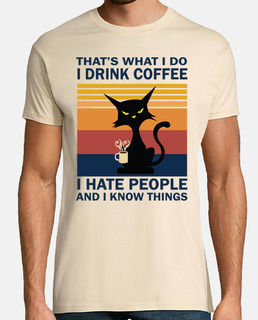 chat qui boit son café et n aime pas les humains , humour , 