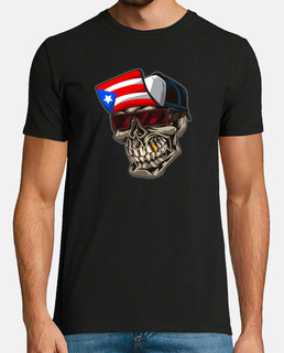 cool crâne de porto rico avec casquette et drapeau boricua
