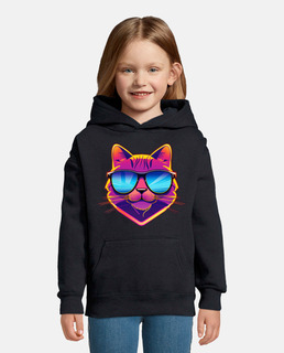 Cool synthwave cat with sunglasses