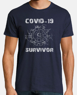 Covid Survivor Hombre, manga corta, azul marino, calidad extra