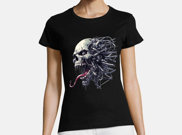 Creepy cyborg skull cyber punk art t-shirt | tostadora
