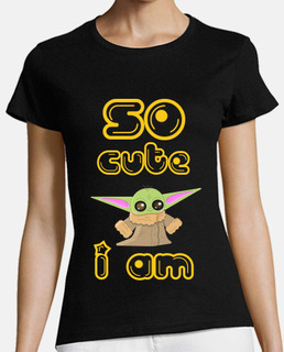 Cute Baby Yoda Mujer, manga corta, negra, algodón orgánico The Mandalorian Friki Tshirt 