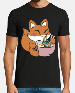Cute Fox Kawaii Eating Ramen Japanese