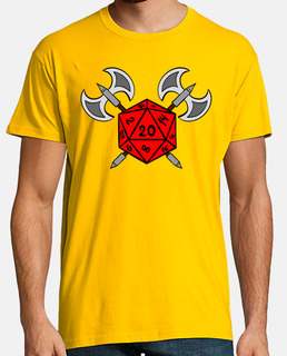 d20 rojo con hachas cruzadas
