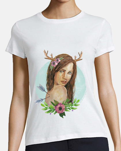deer girl with flowers