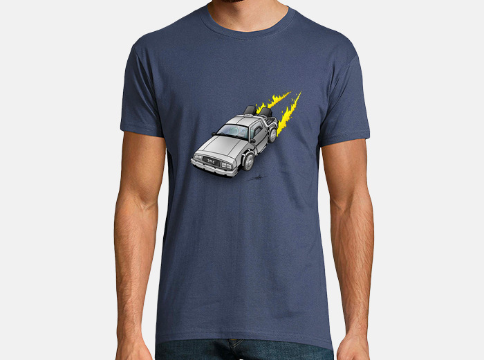 Back to The Future Men's Delorean Cartoon T-Shirt Blue