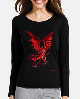dragon rouge, femme, manches longues, noir