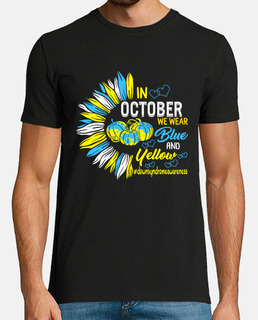 en octobre, nous portons du bleu et du jaune octobre est le mois de la sensibilisation au syndrome d