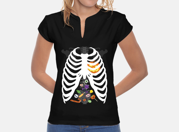 Camiseta esqueleto halloween mujer cuello laTostadora