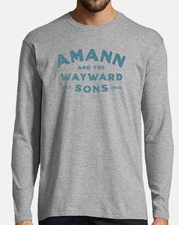 étiquette amann logo turquoise. homme, manches longues, gris chiné