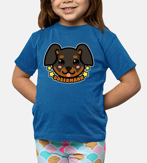 faccia di cane kawaii chibi dobermann - maglietta per bambini