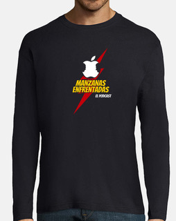 face à des pommes t-shirt bleu marine à manches longues avec grand logo