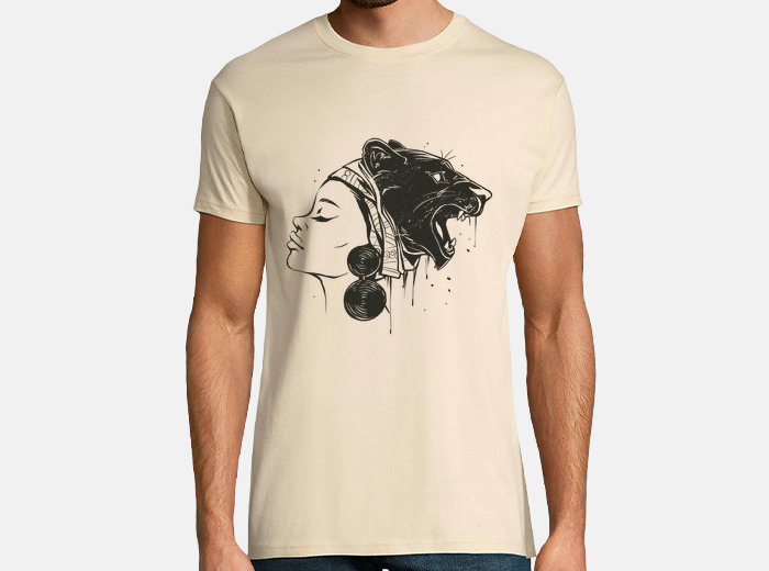 Tee shirt femme africaine lion dessin tostadora