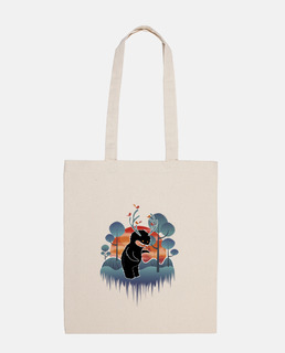 friendly forest monster with horns and animals - cloth bag
