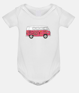 Furgo Peace and Love rosa  - Body bebé, blanco