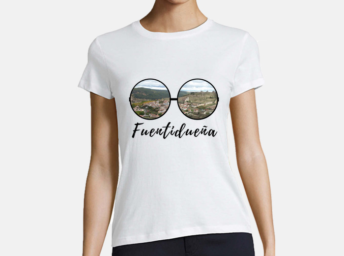 Camiseta Gafas Negras De Fuentiduena Segovia Mujer Estilo Beisbol Blanca Y Azul Marino Latostadora