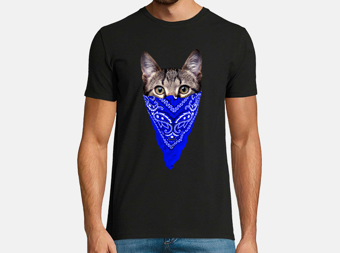 Gangster cat blue bandana t shirt tostadora