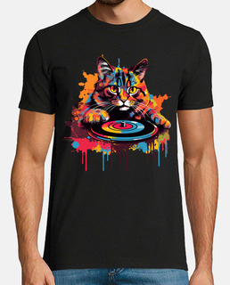 gato colorido en el tocadiscos
