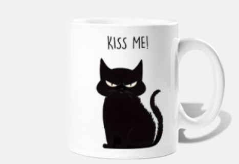gato negro que dice dame besos taza personalizable,