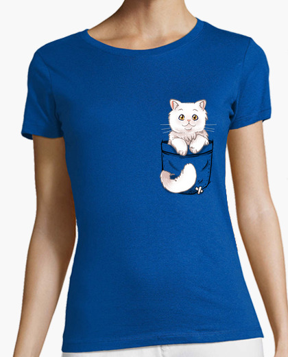 Persa Camisa 2203828 De Nº Mujer Lindo Bolsillo Camiseta Gato W9YIH2ED